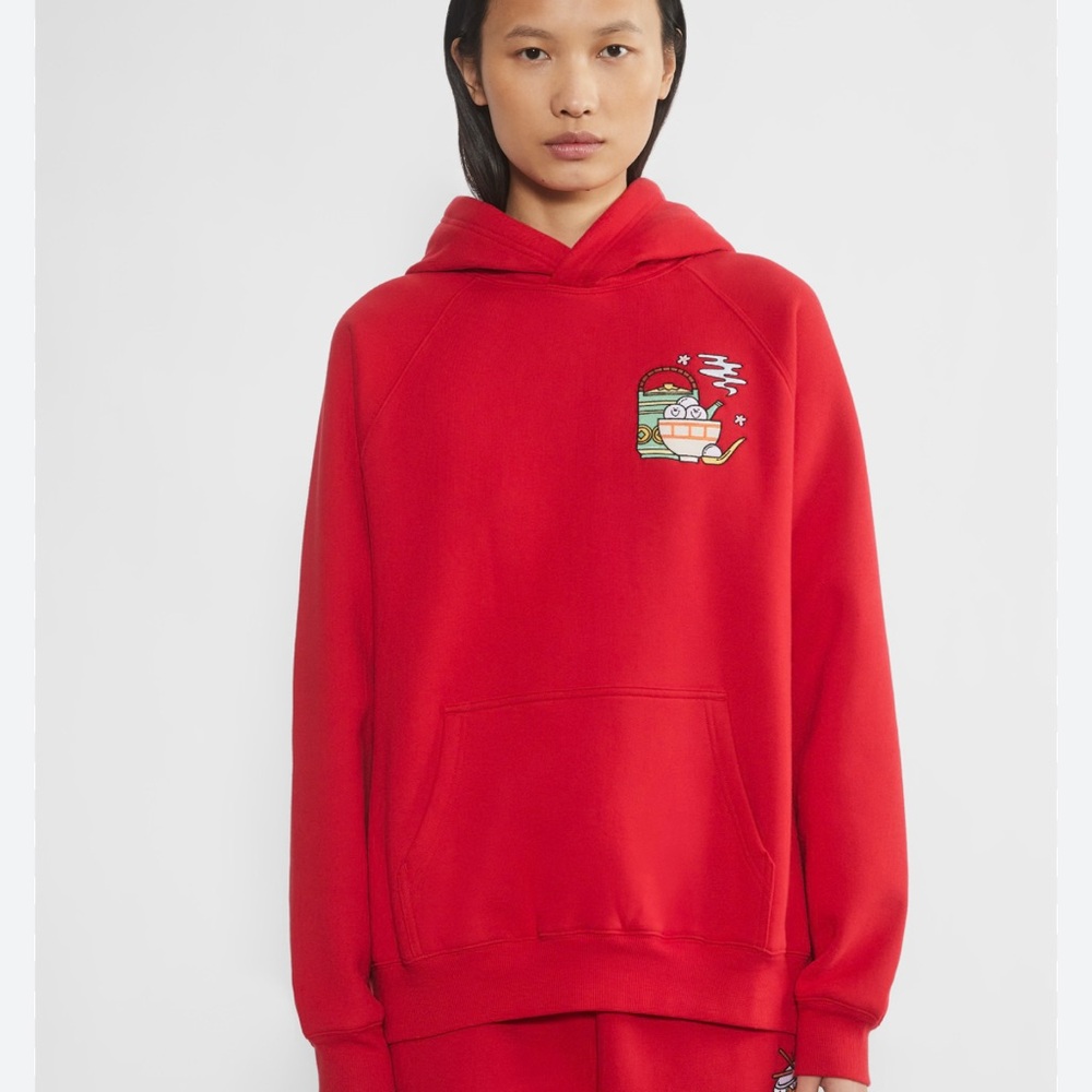 Aritzia Bold Red Hoodie with Fun Graphic